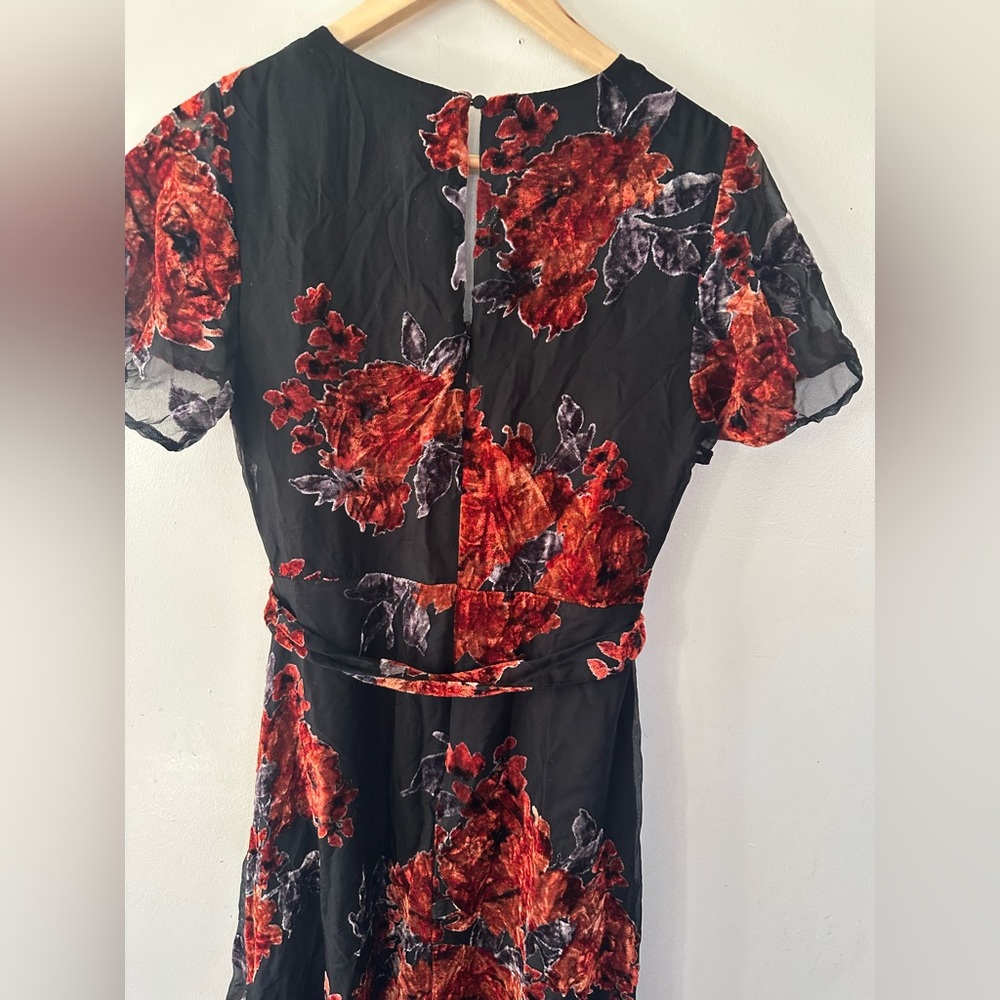Lulus Sweetest Impression Floral Velvet burnout Tie-Front Midi Dress size S - Picture 7 of 15
